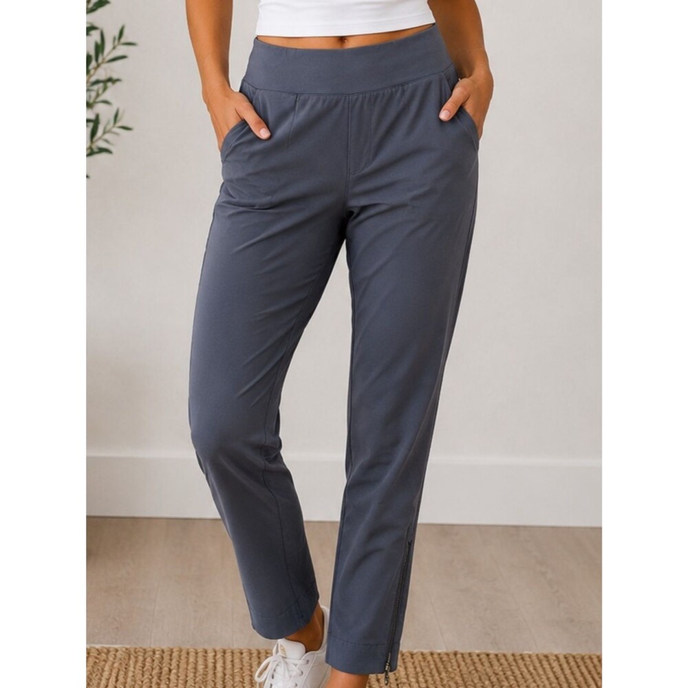 Athleta Jogger Pants Women 2 Gray Travel Activewear Ankle Zip Stretch Athleisure